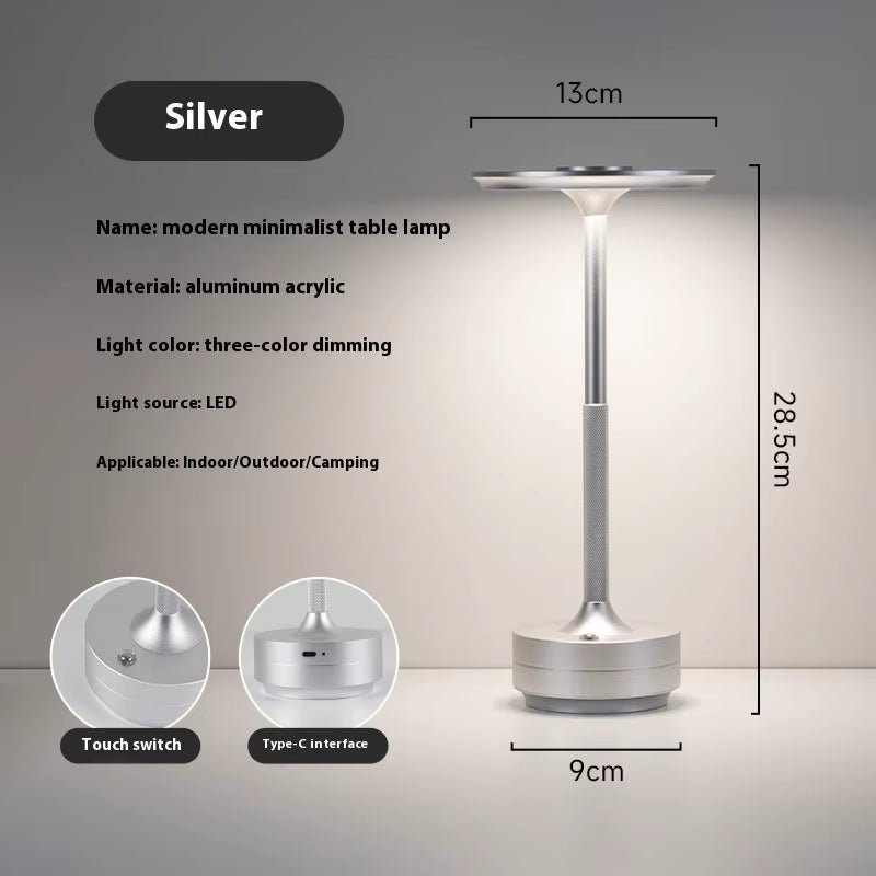 Restaurant Cordless Rechargeable Table Lamp Aluminum LED Metal Desk Lamp Bedroom Bedside Night Lamp Bar Hotel Decorative Lamp - Bavaro Shop