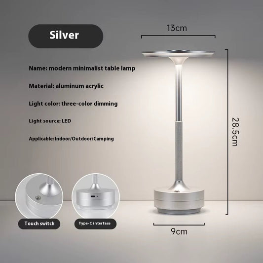 Restaurant Cordless Rechargeable Table Lamp Aluminum LED Metal Desk Lamp Bedroom Bedside Night Lamp Bar Hotel Decorative Lamp - Bavaro Shop