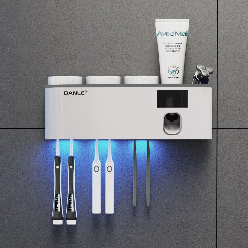 Smart UV Toothbrush Sanitizer Holder, Rechargeable Wireless Design, Wall Mounted with Hand Free Toothpaste Dispenser - Bavaro Shop