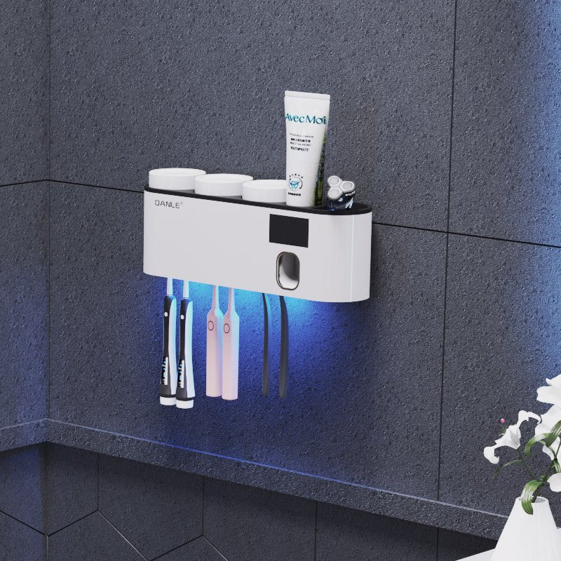 Smart UV Toothbrush Sanitizer Holder, Rechargeable Wireless Design, Wall Mounted with Hand Free Toothpaste Dispenser - Bavaro Shop