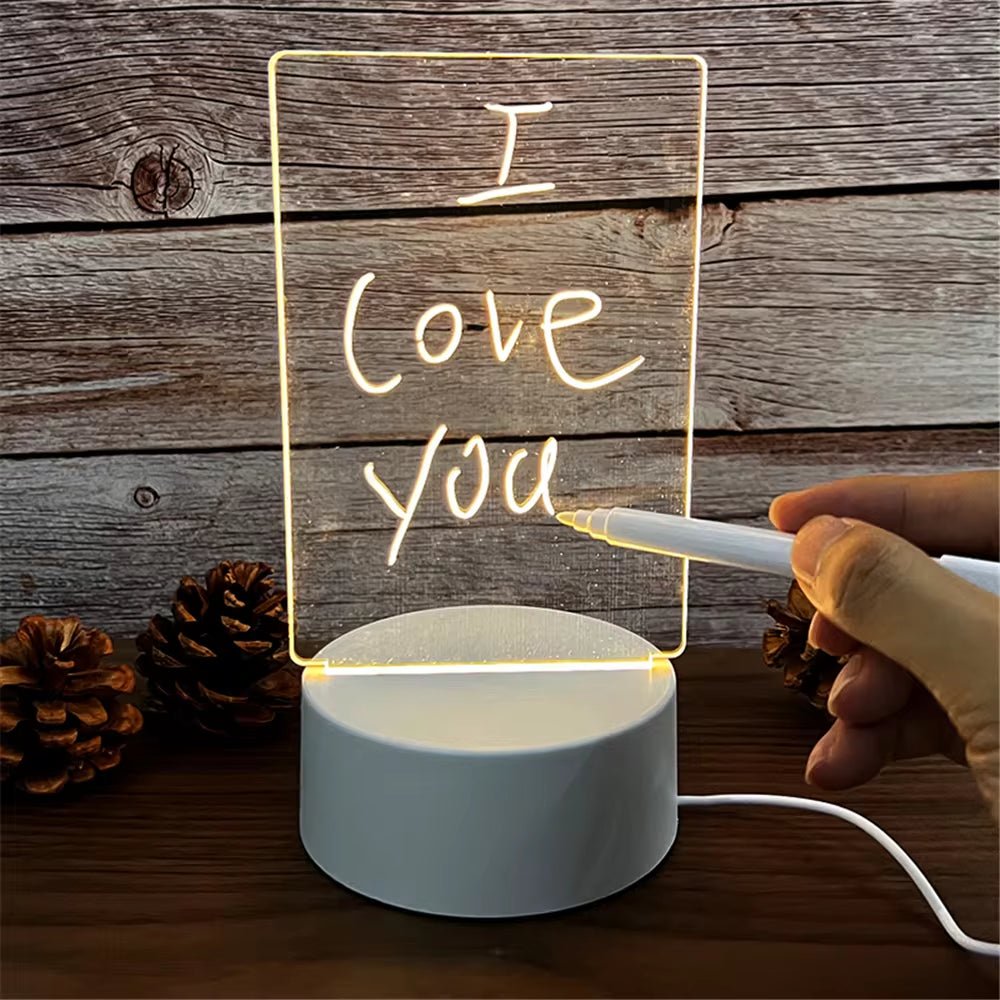 Transparent Luminous LED Night Lights USB Luminous Acrylic Night Light Erasable Write Message Board Calendar Desktop Ornaments - Bavaro Shop