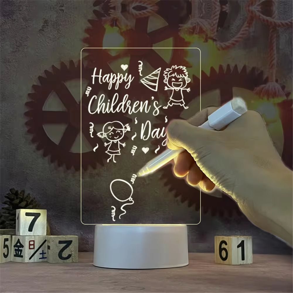 Transparent Luminous LED Night Lights USB Luminous Acrylic Night Light Erasable Write Message Board Calendar Desktop Ornaments - Bavaro Shop