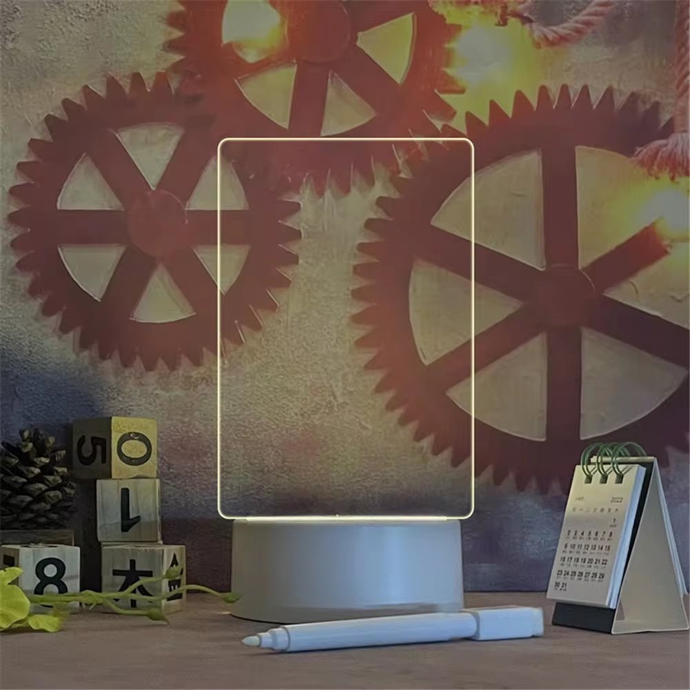 Transparent Luminous LED Night Lights USB Luminous Acrylic Night Light Erasable Write Message Board Calendar Desktop Ornaments - Bavaro Shop