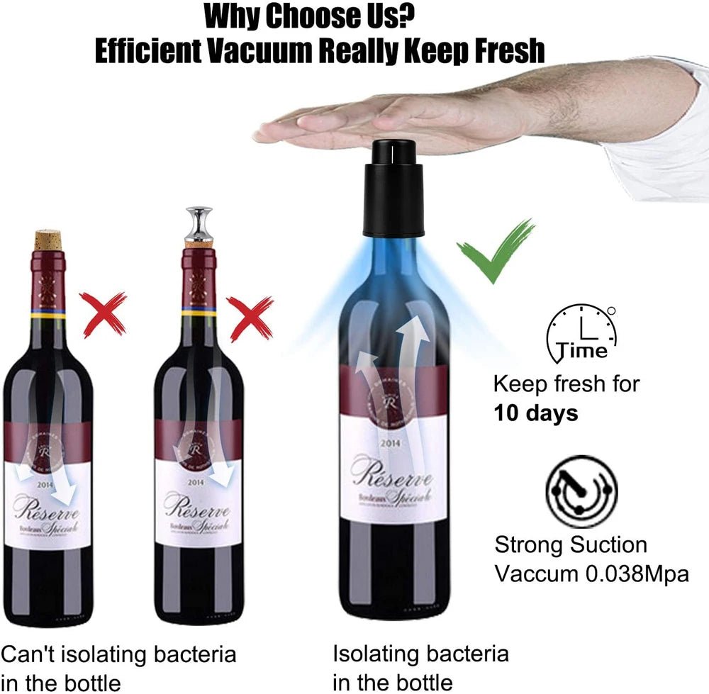 Wine Bottle Stopper Real Vacuum Wine Stoppers Reusable Wine Preserver Wine Corks Keep Fresh Best Gifts for Wine Lovers - Bavaro Shop