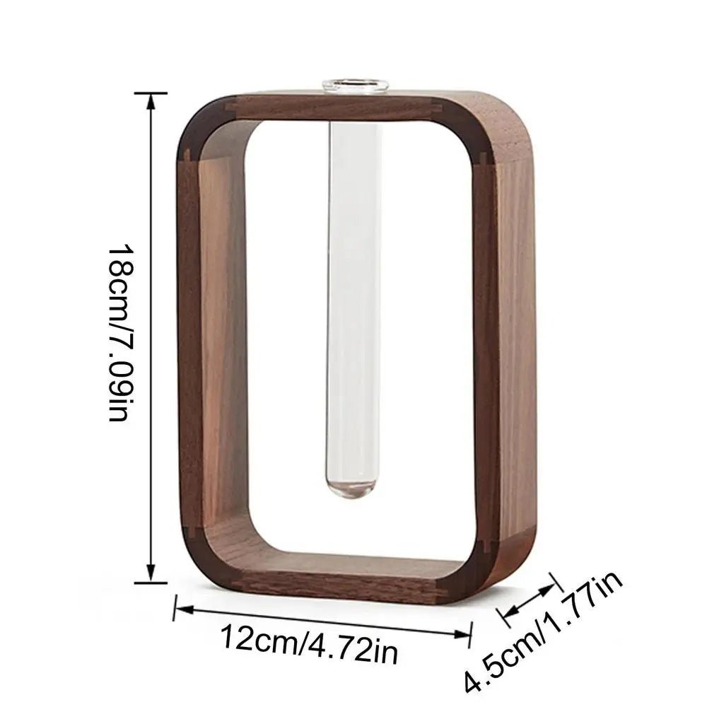 Wooden Hydroponic Vases Transparent Glass Test Tube Flower Vase Pot Wooden Frame Glass Vase Tabletop Plants Home Office Decor - Bavaro Shop