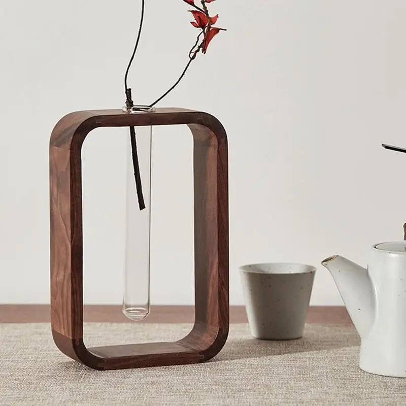 Wooden Hydroponic Vases Transparent Glass Test Tube Flower Vase Pot Wooden Frame Glass Vase Tabletop Plants Home Office Decor - Bavaro Shop